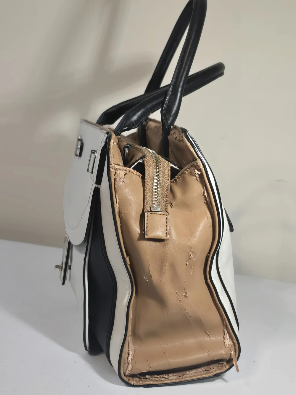Guess White and Black Faux Leather Satchel Handbag